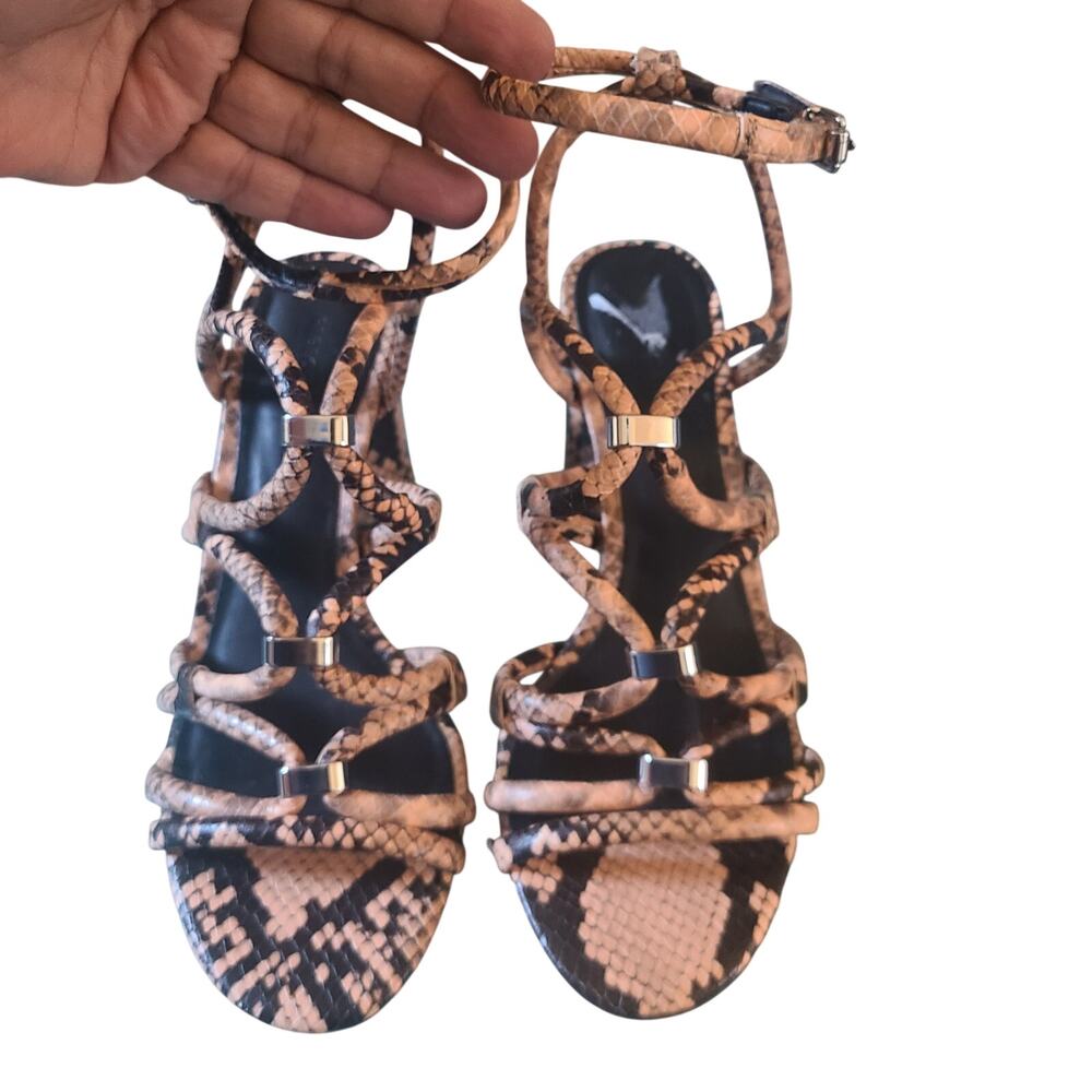 Rebecca Minkoff Apolline Snake Print Cage Strappy Heeled Sandals 6